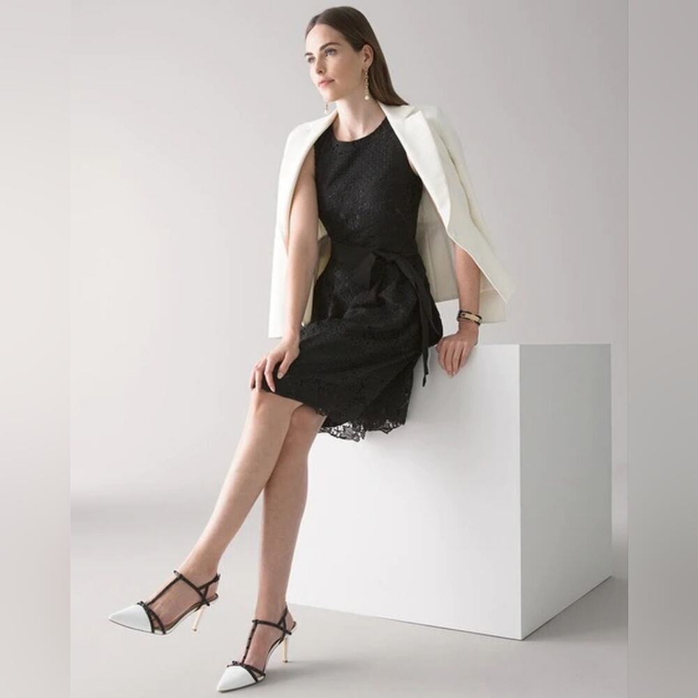 White House Black Market fit and flare black lace dress size 12 - Picture 1 of 8